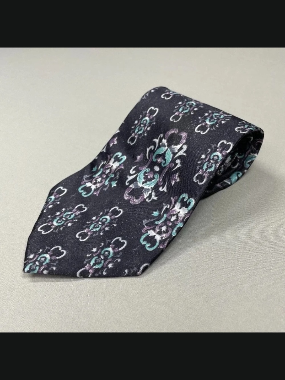 Christian Dior Monsieur Mens Tie black purple blue silk filigree floral designer